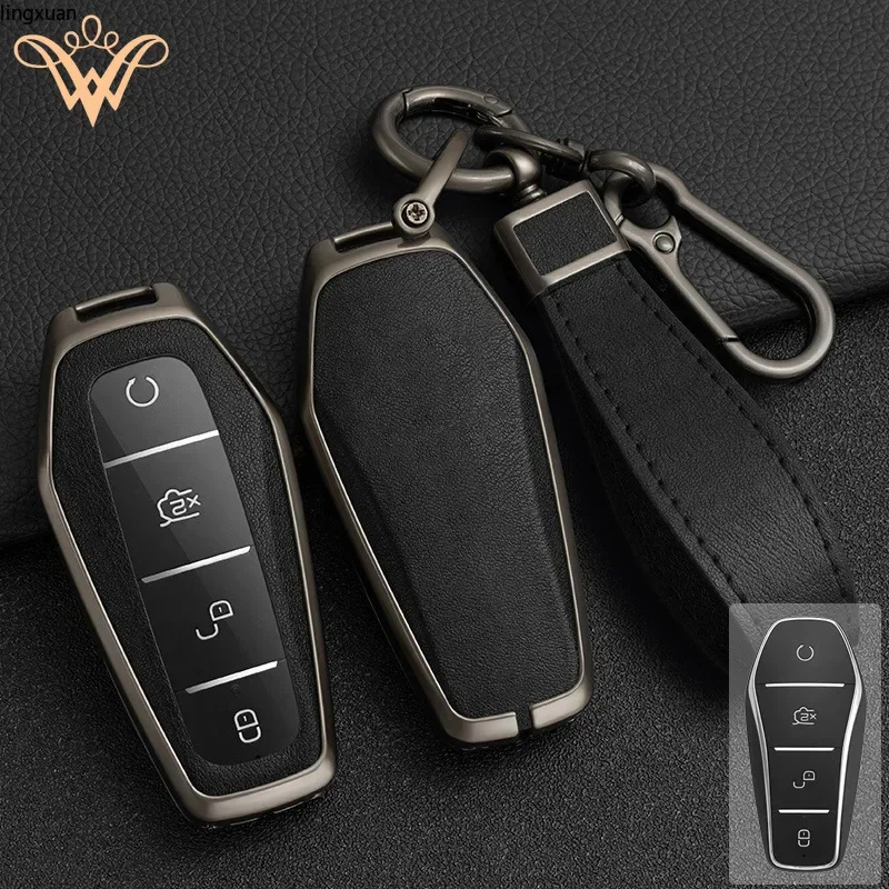 

Zinc Alloy+ Leather Car Key Case Cover For BYD Qin Plus DMI Yuan ATTO 3 Han EV Dolphin Tang EV600 Song Pro MAX Remote Protector