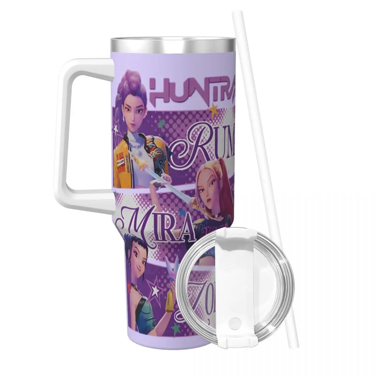 كوب KPop Demon Hunters من الفولاذ المقاوم للصدأ كوب رومي ميرا زوي للسفر كوب حراري مع شفاطات وغطاء 40 أونصة أكواب سيارة زجاجة ماء #2