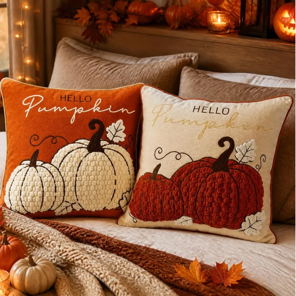 30x50cm 45x45cm Farmhouse Embroidered Throw Pillowcase Autumn Decorative Fall Halloween Cushion Cover for Sofa Bed Couch Decor