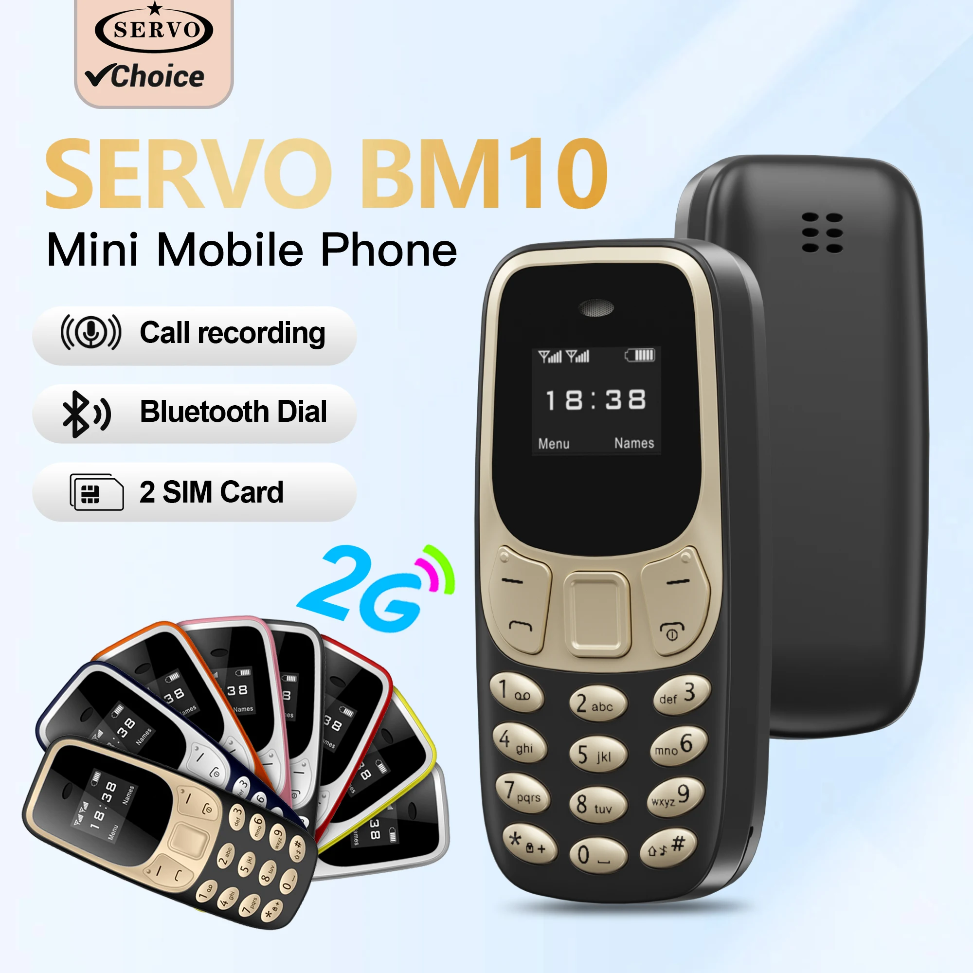 SERVO BM10 Super Mini Mobiltelefon Dual-SIM Magic Voice Dial Bluetooth-Kopfhörer Automatische Anrufaufzeichnung Blacklist MP3 2G Handys