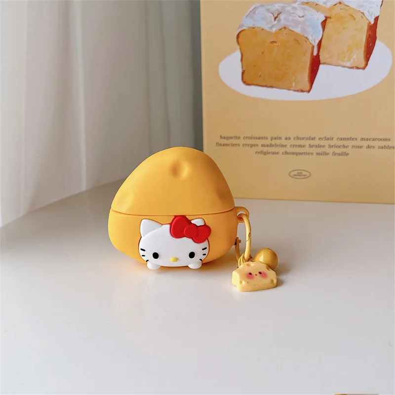 Bonita funda de auriculares 3D Cheese Hello Kitty para Apple AirPods 1, 2, 3 generación, Airpods Pro/Pro2, funda de auriculares inalámbricos con Bluetooth