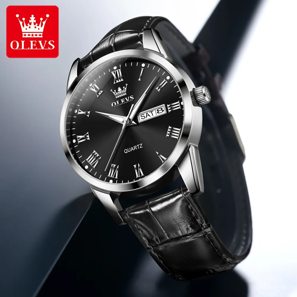 

OLEVS 5892 Quartz Movement Watch For Men Women Luminous Function Leather Strap 30m Waterproof Calendar Window Display Watch