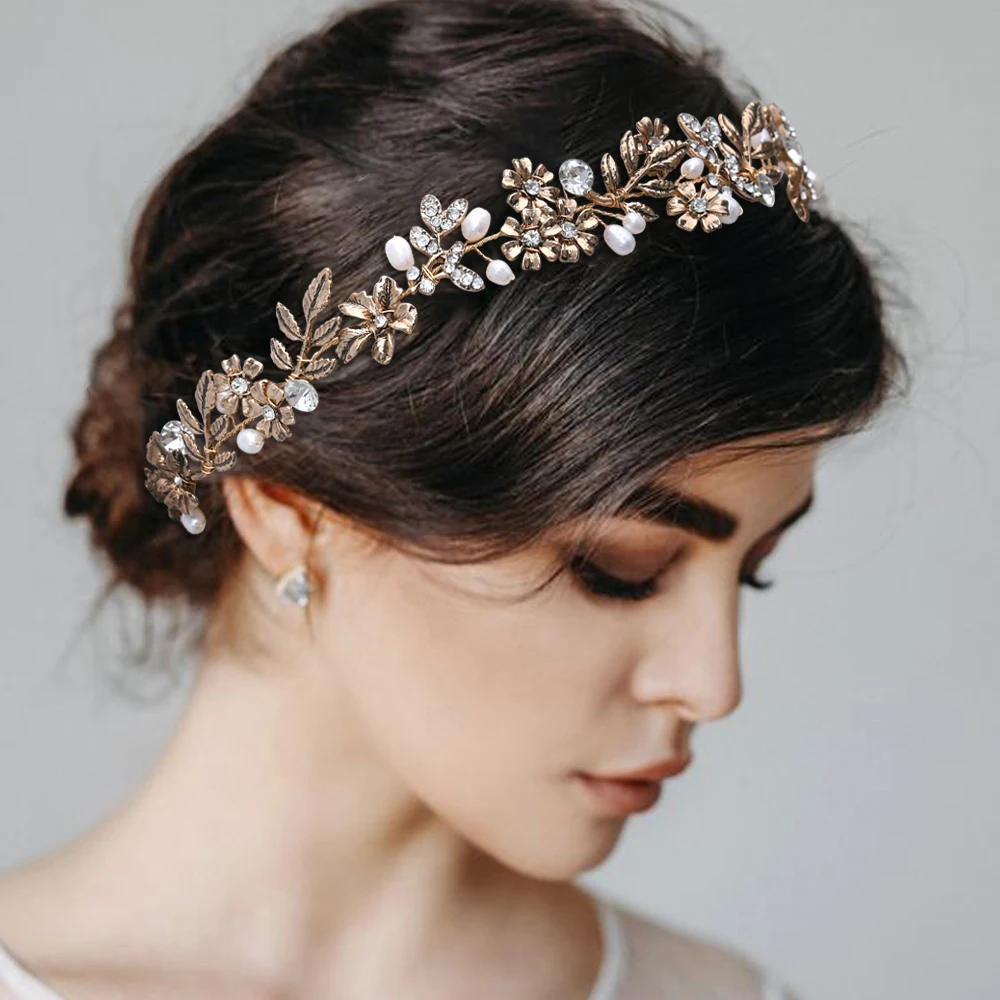 Bandeau en perles et strass fait à la main, bijoux pour cheveux, accessoires de mariage pour femmes, serre-tête fleur