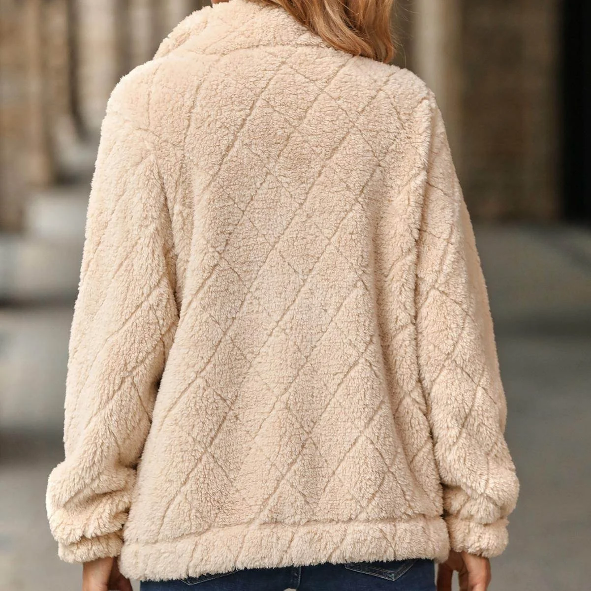 Dames lang Sve open vest namaakbont ruitpatroon verdikte herfst winter bovenkleding polyestervezel 00% normaal Sve