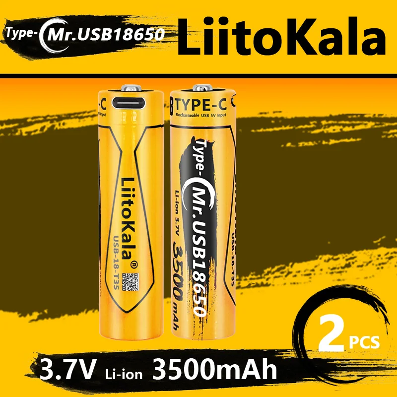 2PCS LiitoKala USB-18-T35 Type-C 18650 3.7V 3500mAh USB Rechargeable Li-ion Battery for Flashlight Electric Mouse Toy Battery