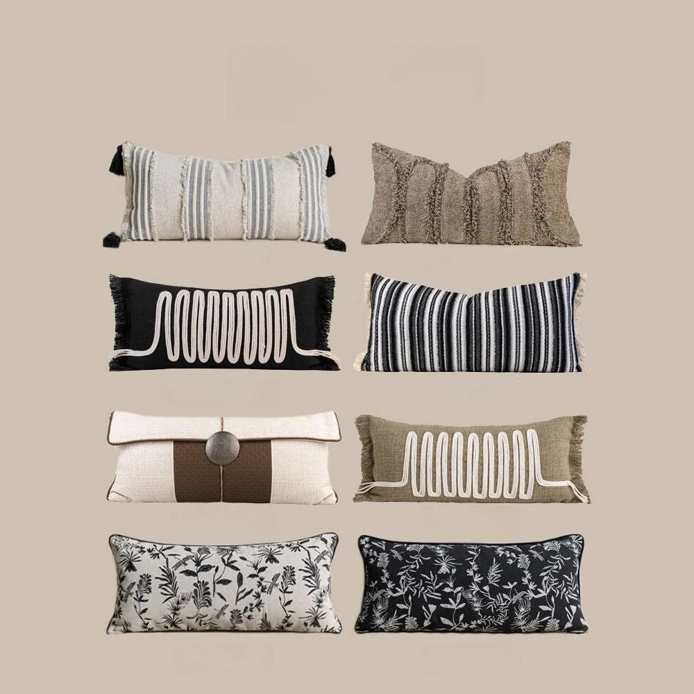 Funda de cojín de cintura Rectangular Simple moderna raya de lujo 30X60 30x65cm funda de almohada decorativa para cama sofá sala de estar hogar