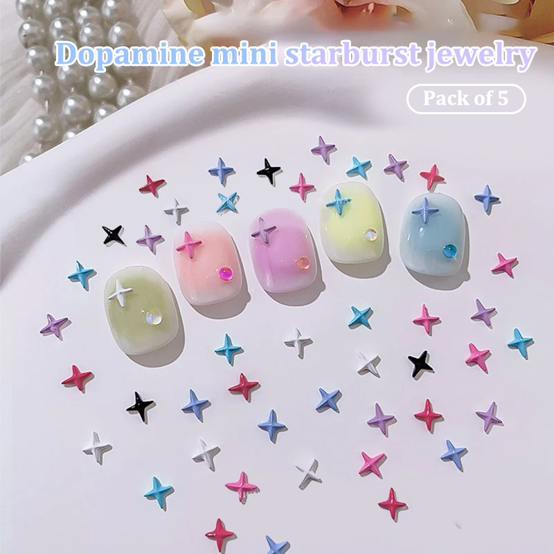 5Pcs 3D Mini Alloy Star 4-Pointed Diy Nail Art Charm Decoration Seven Colors Exquisite Manicure Jewelry For Nail Salon And Home