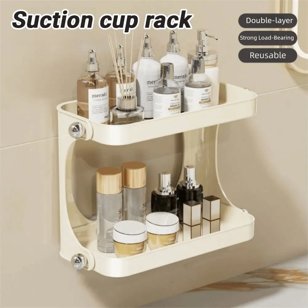 

Double-Layer Bathroom Storage Rack Side Hooks Suction Cup Cosmetics Display Stand Large Load Bearing Reusable