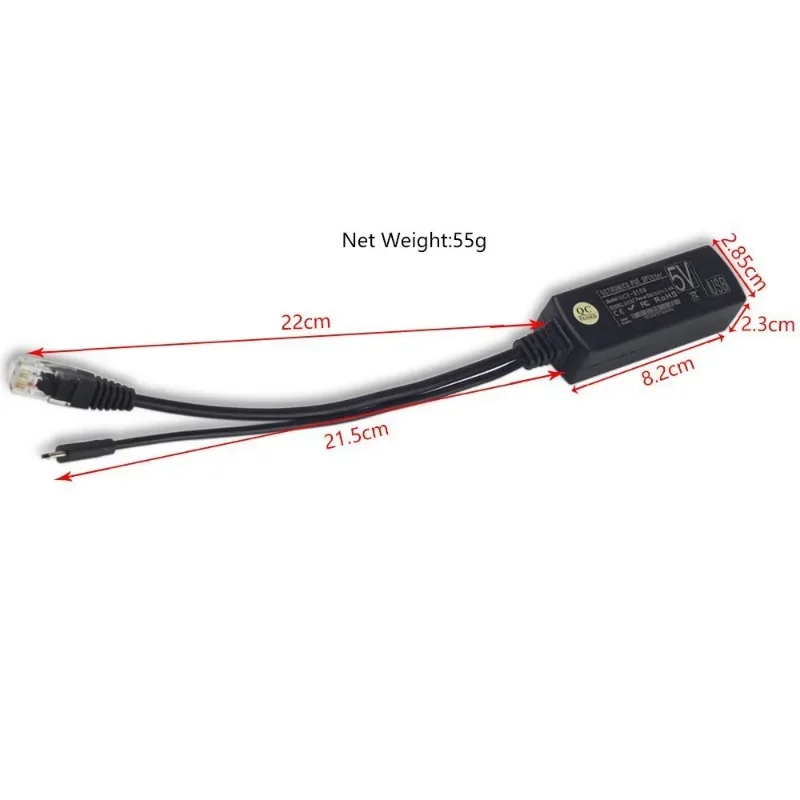 Imagem -04 - Escam 2.5kv Anti-interferência Power Over Ethernet 48v a 5v 2.4a 12w Divisor Poe Ativo Micro Usb Plug para Raspberry pi Cctv