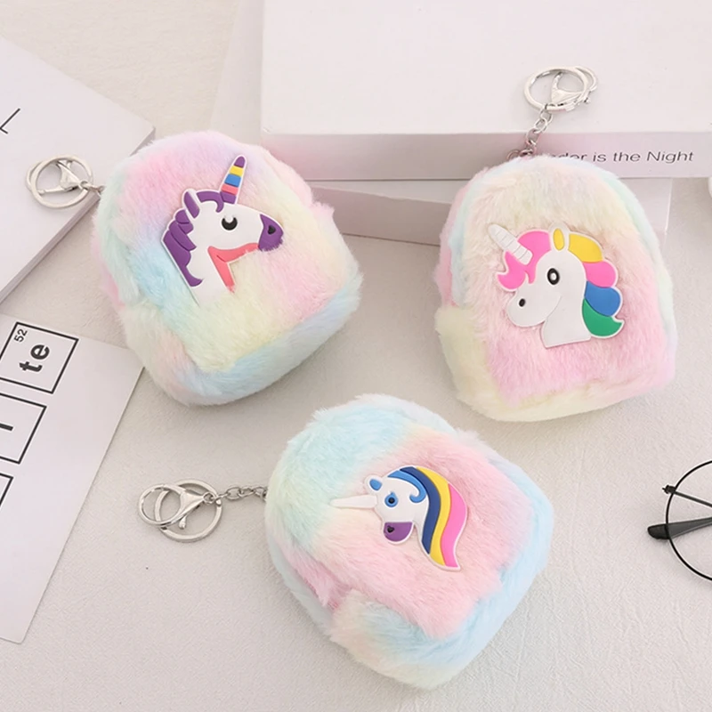 Soft Plush Coin Purse Metal Keyrings Storage Bag Small Money Bags for Student Girls Cartoon Unicorn Plush Wallet Lovely Purse