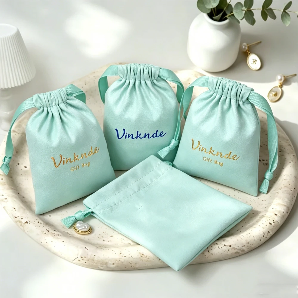 

100Pcs Custom Logo Name Jewelry Drawstring Pouch Velvet Flannel Wedding Favors Candy Gift Packaging Bag for Cosmetic Makeup Ring