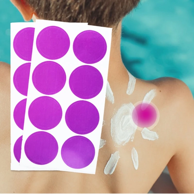 

8pcs Per Sheet UV Sensitive Stickers Sunburns Alert Patches Color Change Sunscreen Reminder Stickers for Outdoor Camping