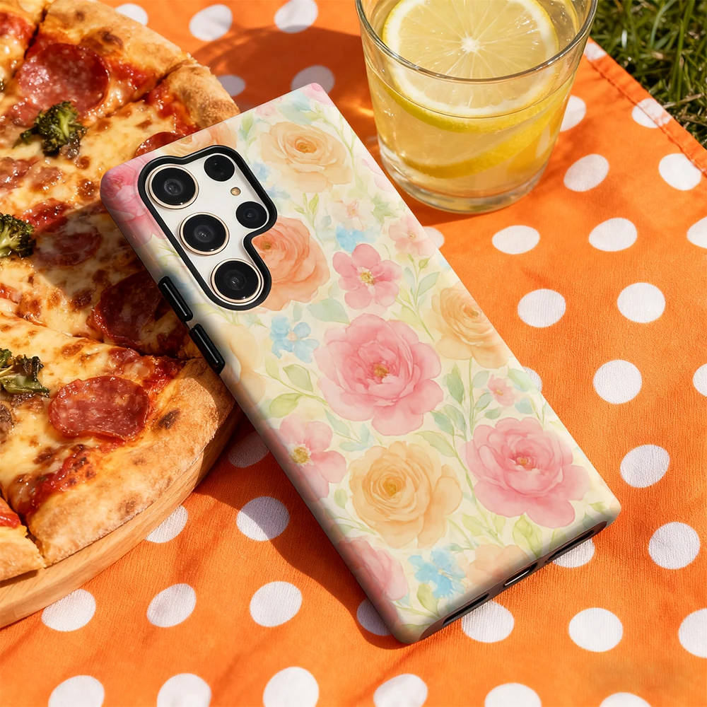 Funda de teléfono con ramo Floral de acuarela para Samsung Galaxy S25 Ultra S24 S23 Ultra Plus, funda trasera brillante de doble capa