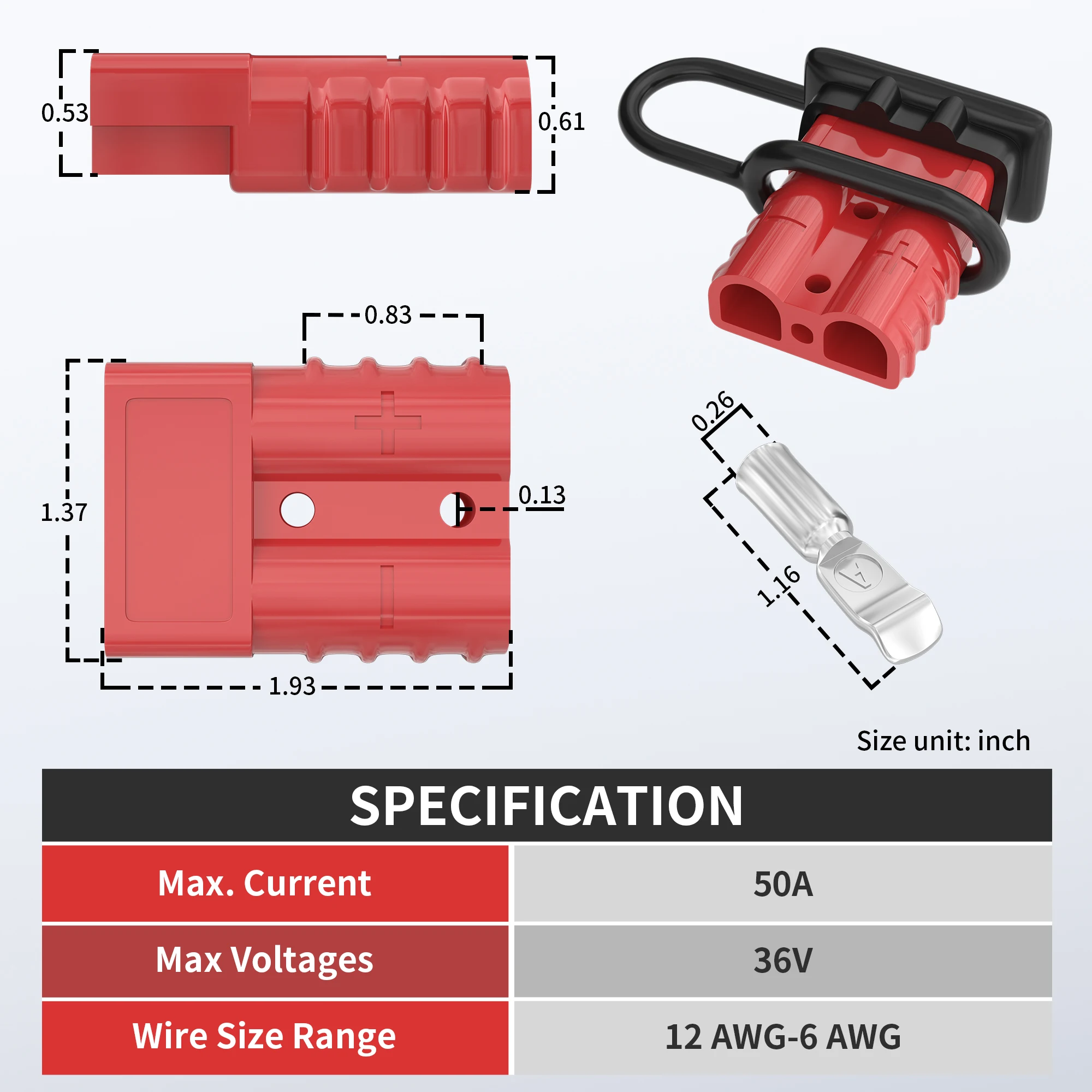 2PCS 50A Battery Quick Connect Disconnect Connector 6 to 12 Gauge Battery Cable Connector Wire Harness Plug 12 to 36V for Car