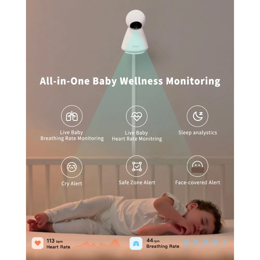 i20 Smart Baby Monitor & Wall Mount - 1080P Video Camera, Contactless, Monitor Heart Rate, Breathing & Sleep,Sound Machine, No