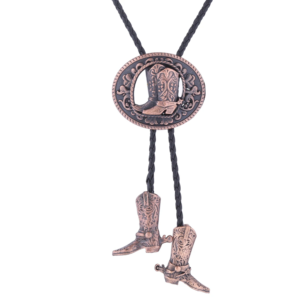 Western arabesque pattern bronze antique silver riding boots Bolo tie