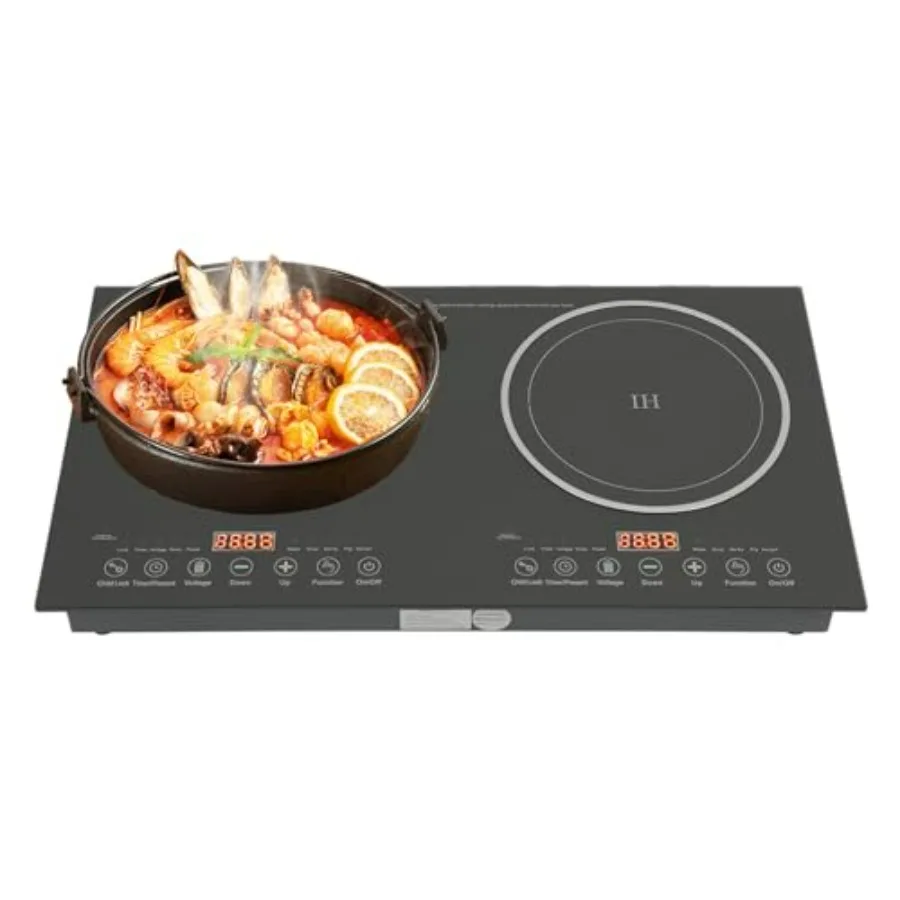 

Electric Induction Cooker Double Induction Cooktop with Safety Lock LED 2400W Auto Shut Off for 4.72-9.65 Inch Pots 8 Temp Sett