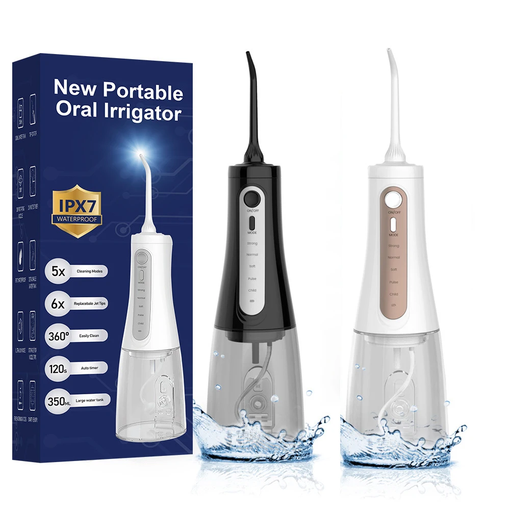 New Portable Water Flossers for Teeth 350ML Oral Irrigator Rechargeable Dental 5 Modes Water Tank IPX7 Waterproof Teeth Cleaner