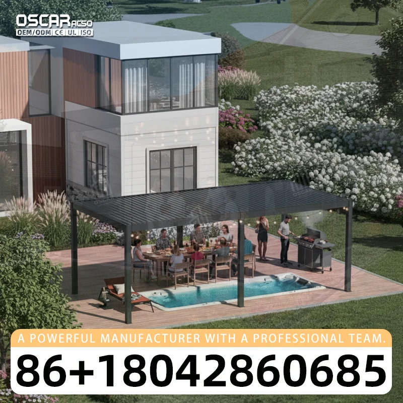 Modern Waterproof Outdoor Aluminium Motorized Pergola with Zip Screen for Outdoor Use pergola