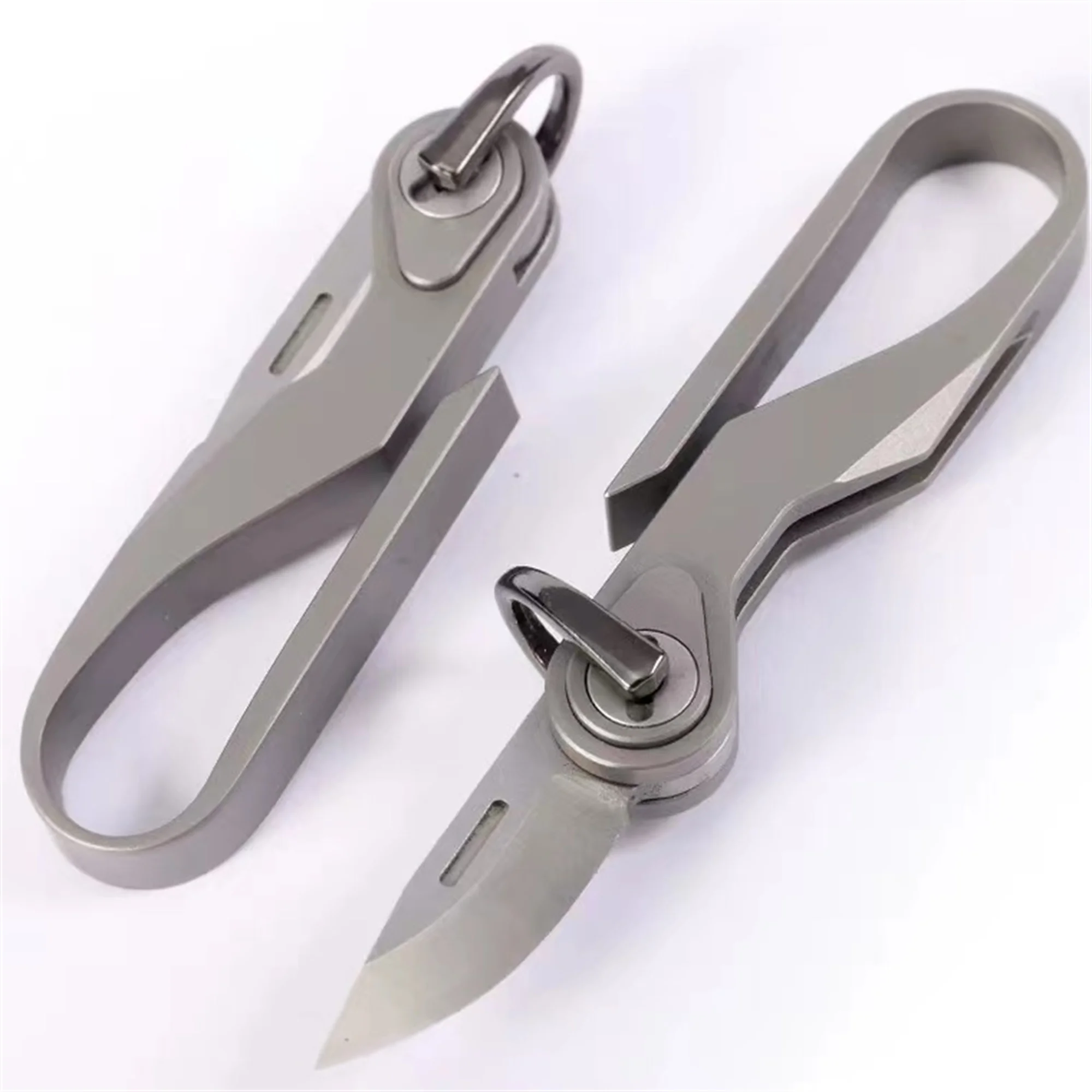 

Titanium Carabiner Keychain Clip with M390 Blade Folding Pocket Knife EDC Multifunctional Keychain knife with Titanium Buckle