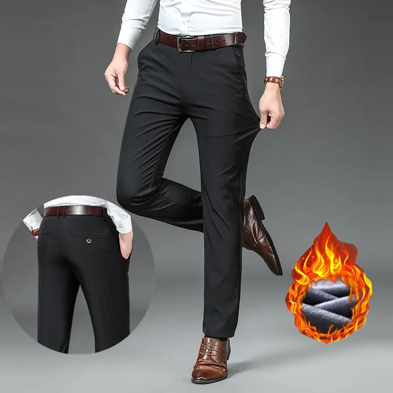 

Мужские брюки-костюм с флисовой подкладкой, повседневные, теплые, для зимы и осени, модель P02