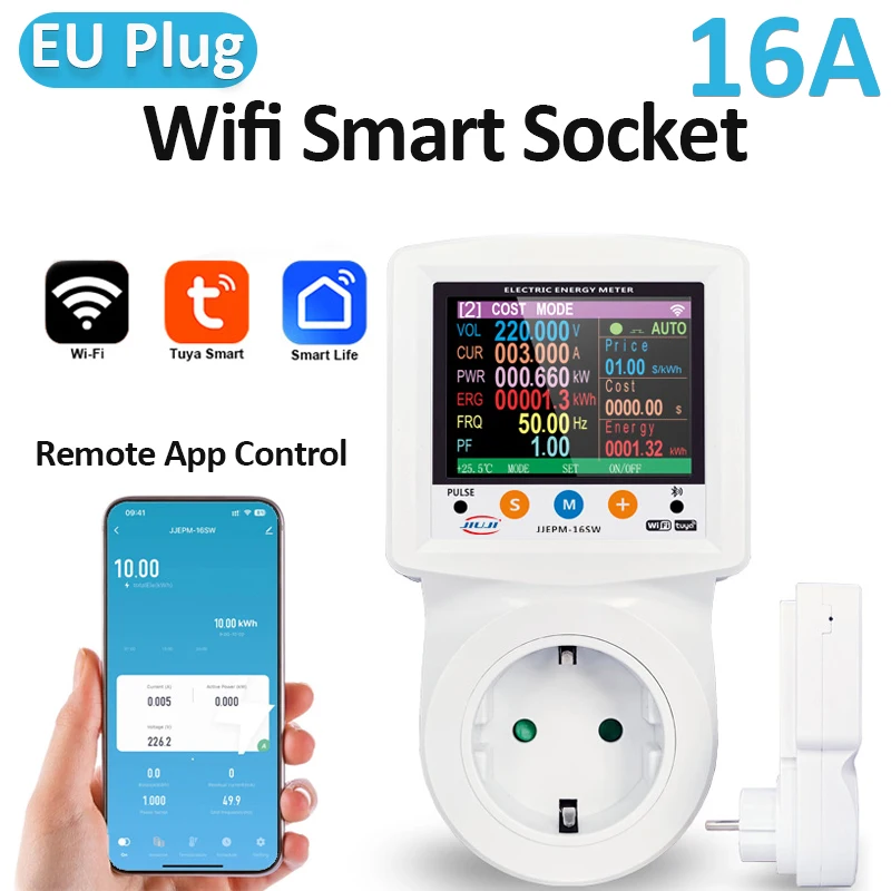 Tuya WiFi Smart Power Socket 220V APP Remote Control EU Plug WIFI Wattmeter AC Power Meter Electricity Consumption Energy Meter