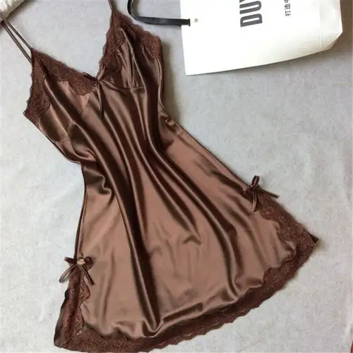 Sexy Sleepwear Lady Sexy Silk Satin Night Dress V-neck Nightgown Plus Size Nightdress Lace Nightwear for Women Nighty for Ladies - Image 7