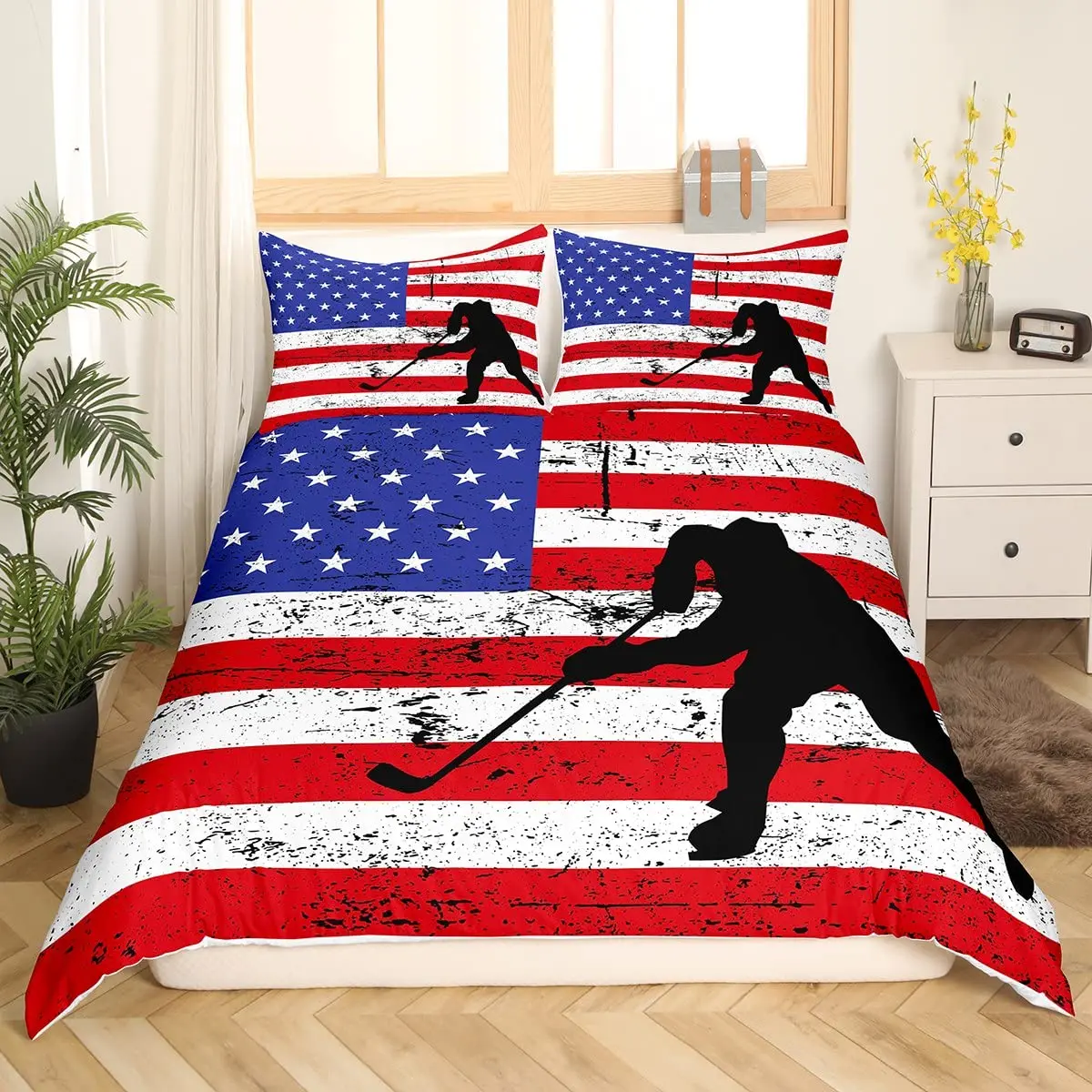 American Flag Duvet Cover, Boys Football Comforter Cover Bedding Set for Kid Teen Adult Bedroom Decor 3 Pieces with 2 Pillowcase