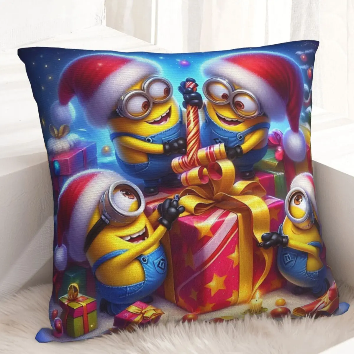 Pillow Cover 2024 New Minions ChristmasGraphic Cushion Cover Novelty 3D Printing Pillow Case For Living Room Chair Pillowcases