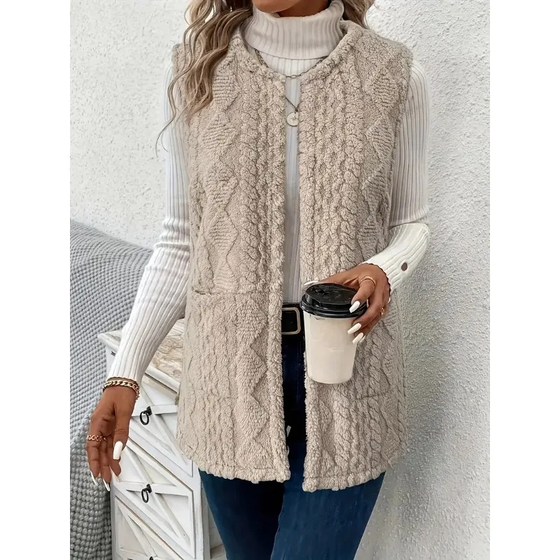 2025 nuevo chaleco informal para mujer, chaqueta de oso de peluche, abrigo de piel de imitación de estilo elegante para mujer