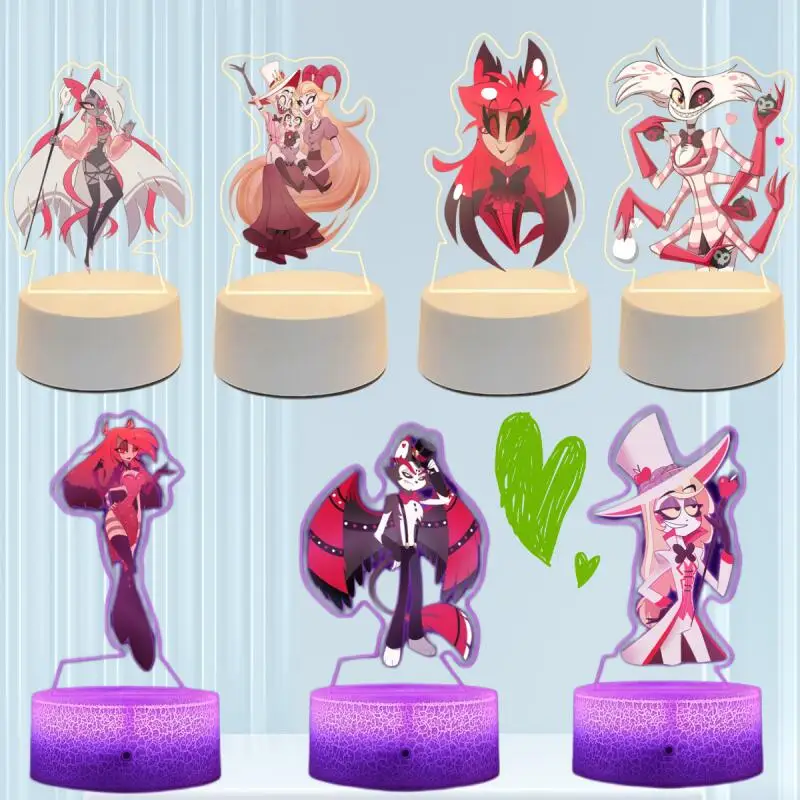 Luz Nocturna de Hazbin Hotel con Personajes como Charlie, Alastor, Angel Dust, Vaggie y Lucifer, Luces de Colores, Lámpara Monocromática Decorativa, Lámpara Acrílica