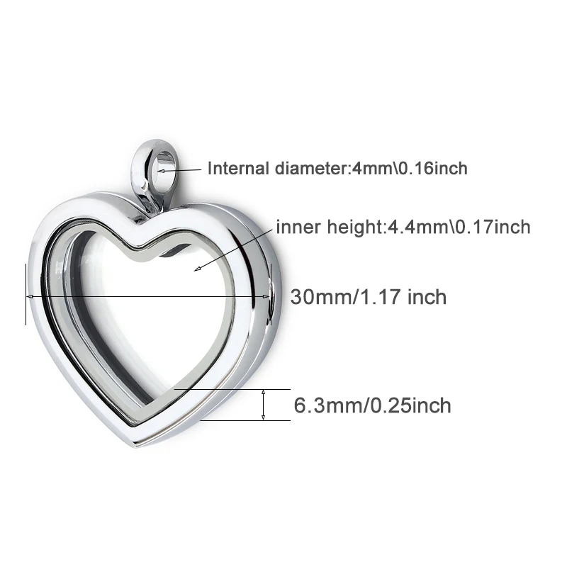 Heart Shape Glass Living Memory Locket Charms สร้อยคอเหรียญจี้สำหรับเครื่องประดับทำไม่มีของขวัญ