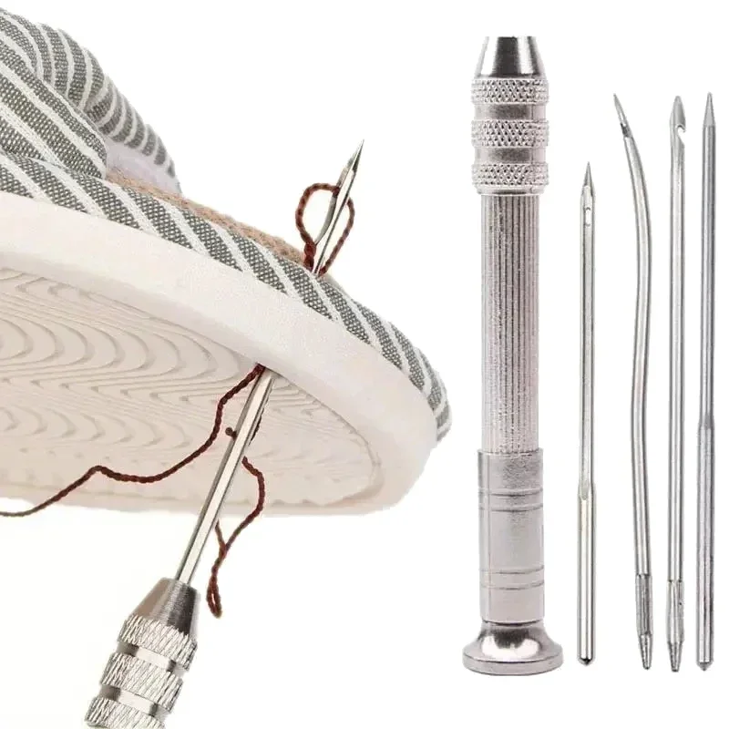 Leather Sewing Needles Kit Set Contains Silver Leather Sewing Awl 4 Piece Needle Suitable for Leather Canvas Tent