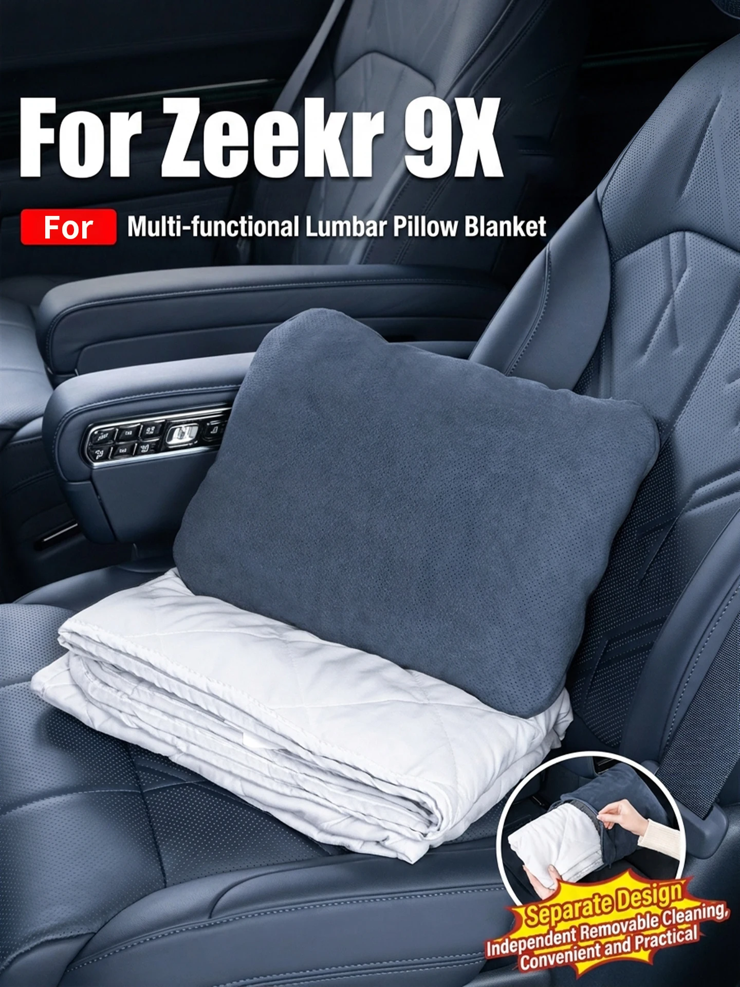 

For ZEEKR 9X 2-in-1 Pillow Blanket Multifunctional Foldable Washable Car Lumbar Support Cushion Auto Interior Accessory