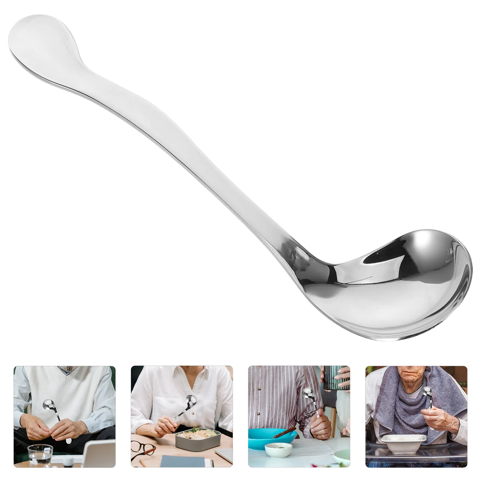 

Adaptive Spoon Long Curved Handle Ergonomic Design Elderly Disabled Feeding Utensil Self-Feeding Spoon Things for Disabled