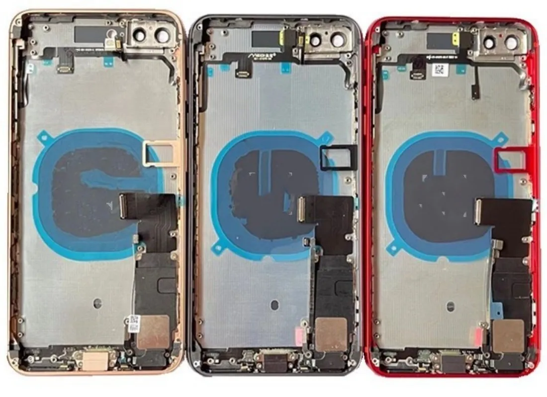 Dla iPhone 8 8 Plus tylna pokrywa baterii, środkowa obudowa, tacka na kartę SIM, instalacja kabla w miękkim etui, dla iPhone 8 8Plus obudowa obudowy