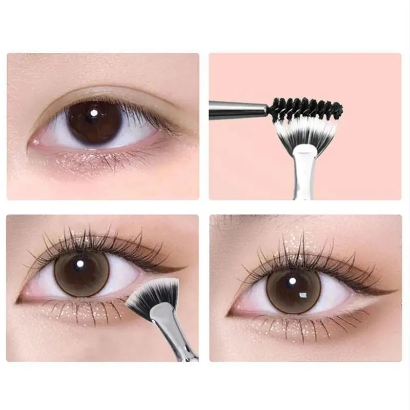 Hoekige Waaiervormige Wimperborstel Dubbellaags Fijne Borstelkop Massief Hout Bakvernis Zonnebloem Wimper Borstel Make-Up Tool