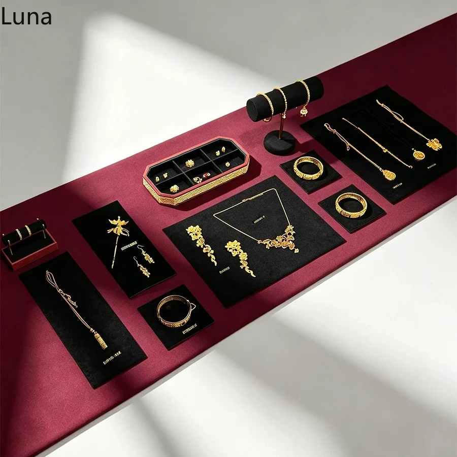 Luxury Jewelry Display Tray for Gold & Jade, Velvet Appraisal Plate for Necklace & Bracelet, Photography Prop