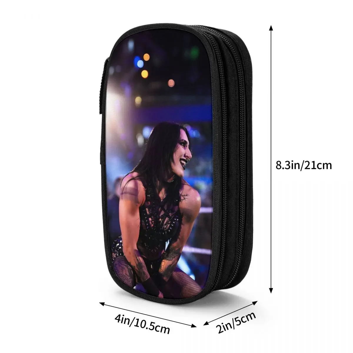 مقلمة ذات سعة كبيرة Rhea Ripley المصارع المصارعة اللوازم المدرسية طبقة مزدوجة حقيبة أقلام رصاص فتاة حقائب مكياج هدية مذهلة #3