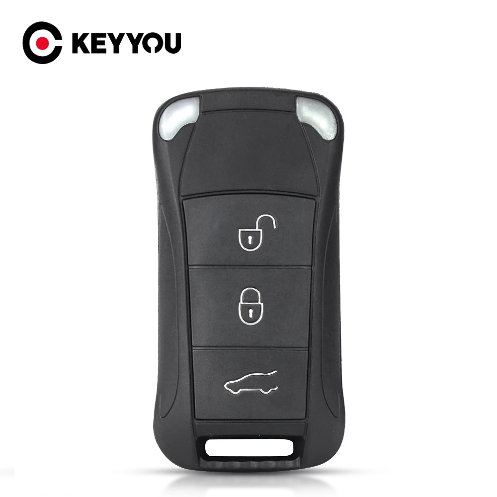 KEYYOU 3 Buttons Flip Remote Key Shell Case Fob for Porsche Cayenne GTS Uncut HU66 Blade