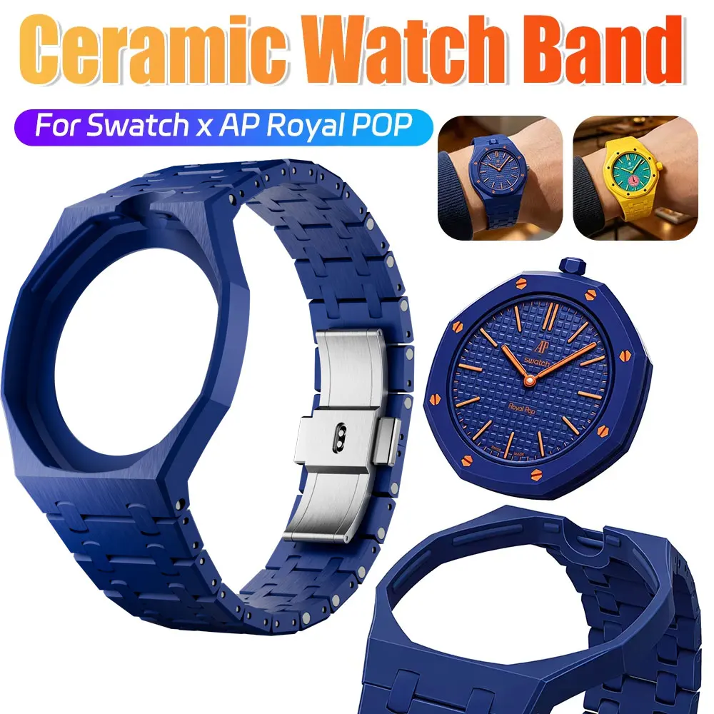 Luxury Modification Kit for Swatch X AP Royal POP Watch Bioceramics Watch Case Link Strap Watch Mod Cover Band Accessories