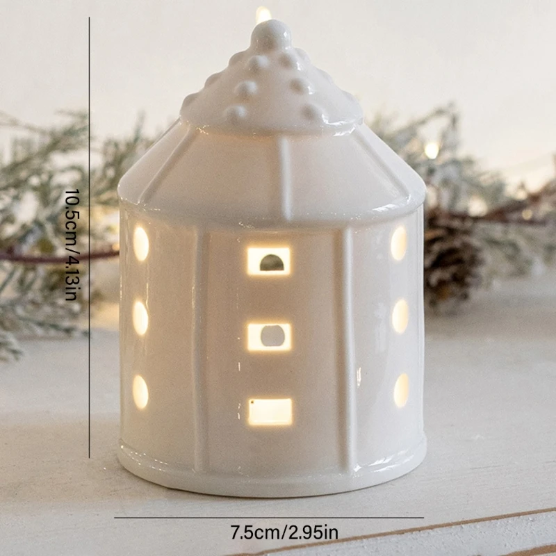 Porcelains Miniature Village House with LED Light Ceramics Glowing House Figurine Christmas Desktop Decoration Ornament