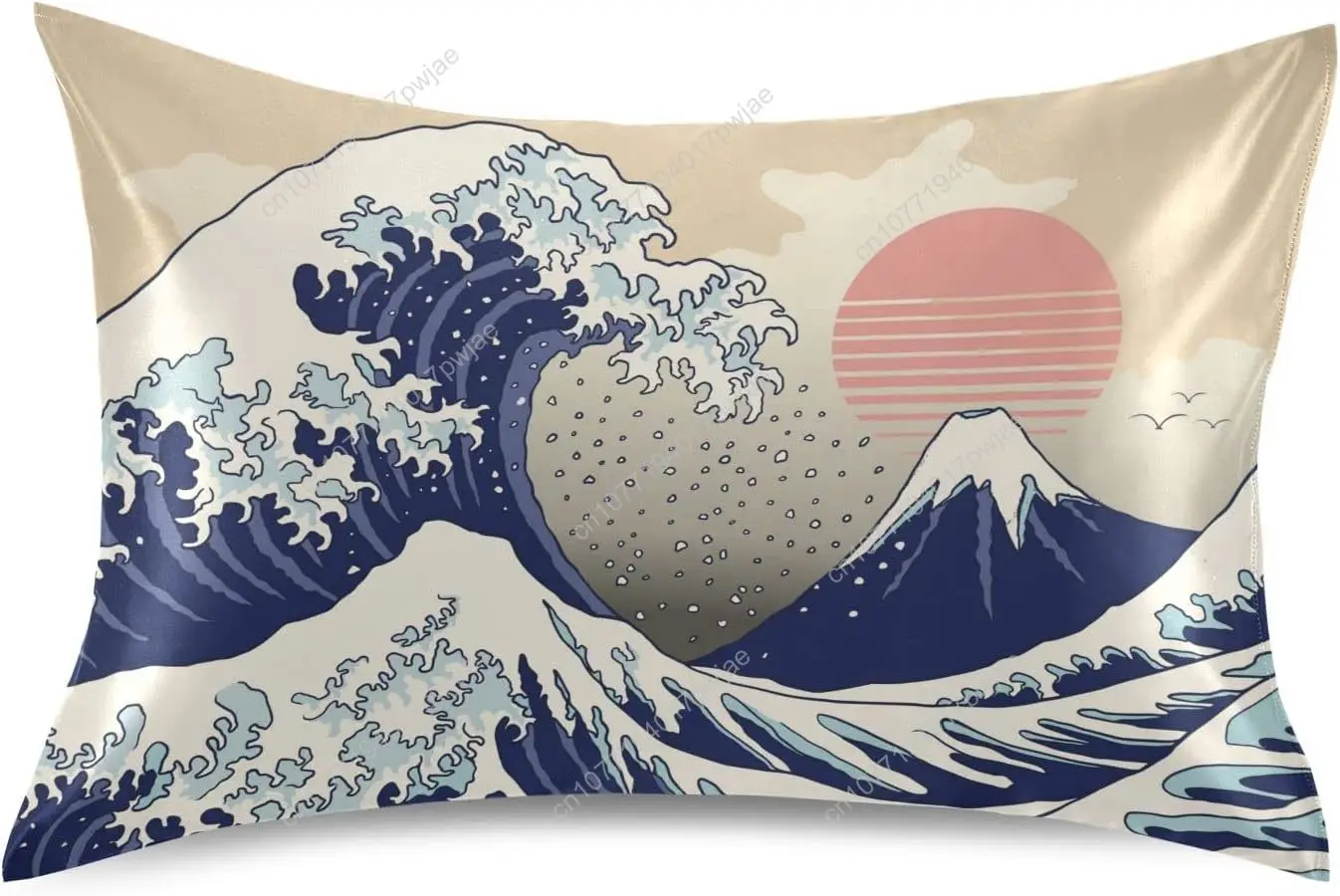 

Satin Pillowcase for Hair and Skin, Japanese Wave Ocean Silk Pillowcase Soft and Cozy Body Pillow Covers, Standard Size Satin Pi