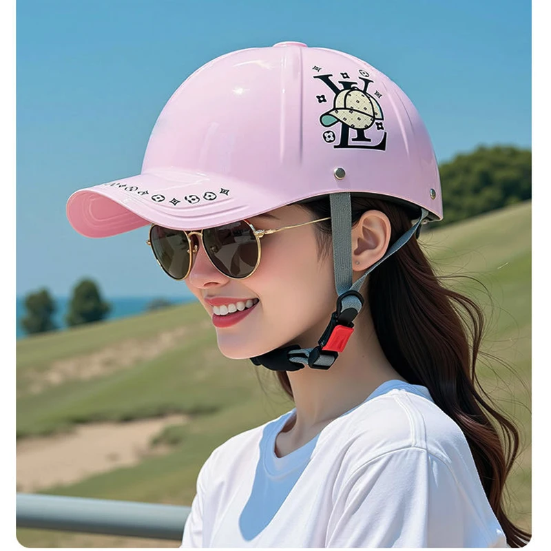 

Pink baseball cap helmet four seasons universal sunscreen ladies motorcycle retro half helmet comfortable riding helmet