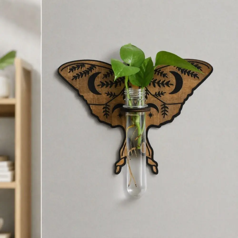 Wooden Hydroponic Planter Shelf Home Ornaments Vase Wall Decoration Retro Butterfly Shape Wall