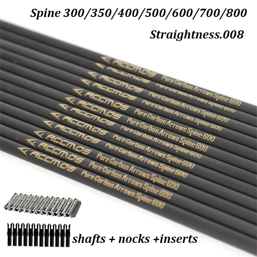 

30" Pure Carbon Arrow Shafts (ID 6.2mm, Straightness 0.008") – Spine 300-800 for Compound & Recurve Bows Target Shooting