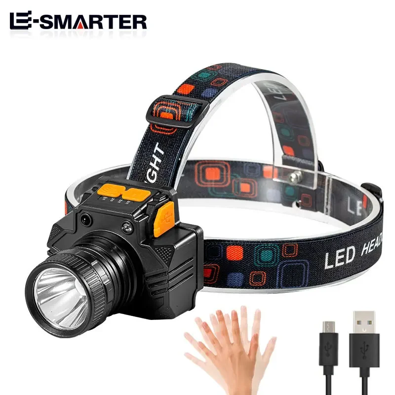 Powerful Light Sensor LED Headlamp Bicycle Fishing Headlight USB Rechargeable Torch Lamp Outdoor Waterproof Camping Head Lights