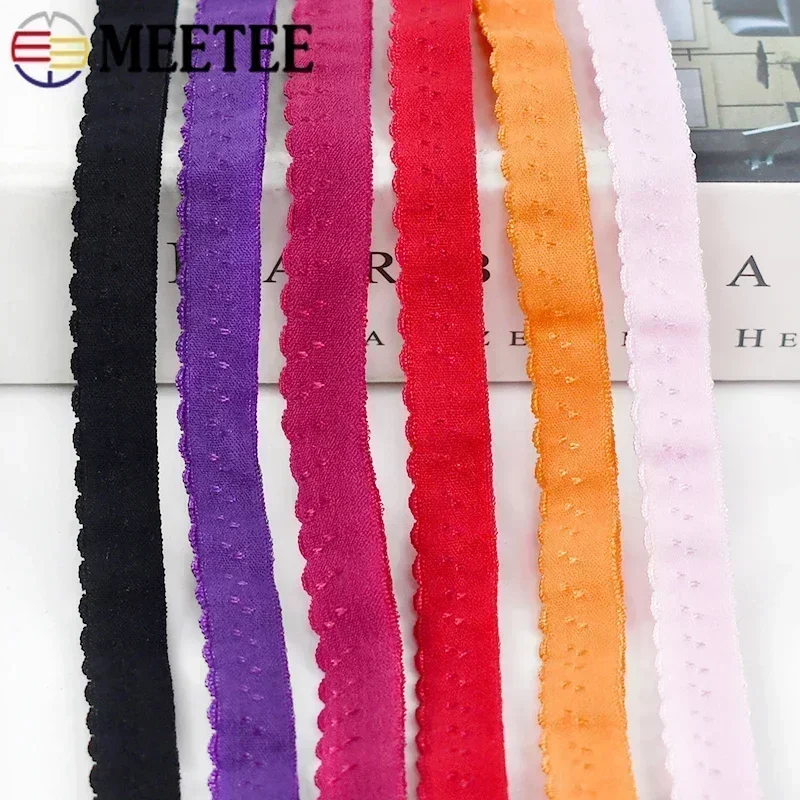 50/100M Meetee 10mm Nylon Elastic Band Lace Trim for Underwear Bra Shoulder Strap Belt Tape DIY Craft Sewing Material Accessory
