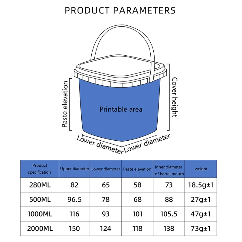 PP Jars Clear Container with Lid BPA-Free Empty Plastic Bucket with Lid Airtight for Bulk Food Storage 280ML/500ML/1L/2L