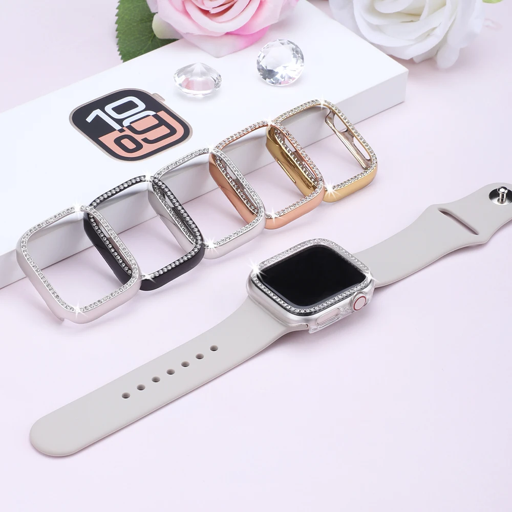 Glänzendes Strass-Uhrengehäuse für Apple Watch 40/41/42/44/45/46mm Modisches Damen-Accessoire für iWatch Series 11 10 9 8 7 6 5 4SE